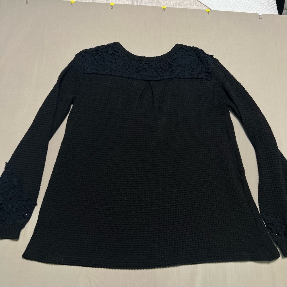 Miss Me Open Weave Waffle Knit Henley Top Crochet Details Summer Sweater Layer - Picture 10 of 12